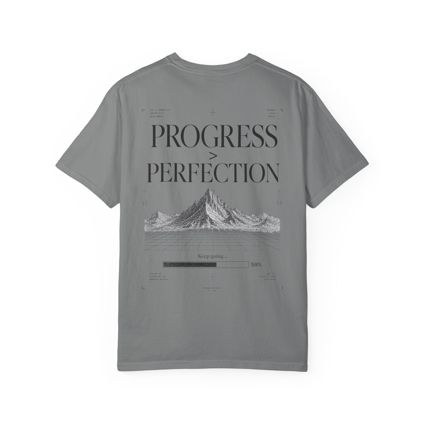 Progress > Perfection™ — Premium Wireframe Mountain Graphic T-Shirt | Minimal Editorial Streetwear