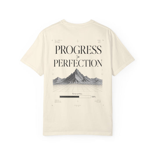 Progress > Perfection™ — Premium Wireframe Mountain Graphic T-Shirt | Minimal Editorial Streetwear