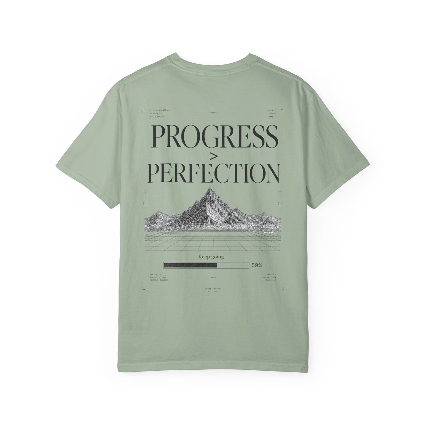Progress > Perfection™ — Premium Wireframe Mountain Graphic T-Shirt | Minimal Editorial Streetwear