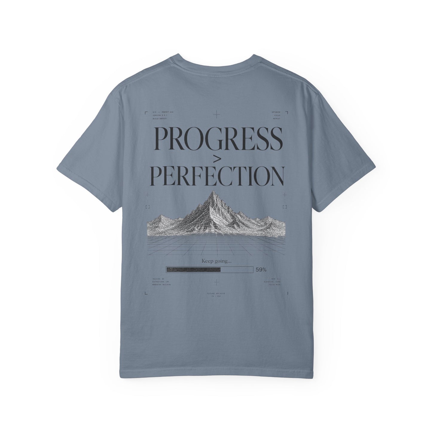 Progress > Perfection™ — Premium Wireframe Mountain Graphic T-Shirt | Minimal Editorial Streetwear