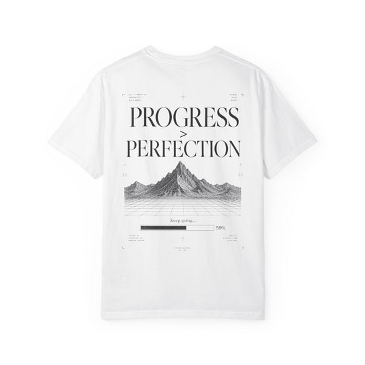 Progress > Perfection™ — Premium Wireframe Mountain Graphic T-Shirt | Minimal Editorial Streetwear